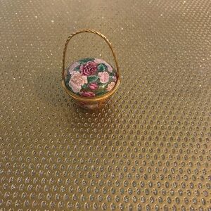 Staffordshire English Enamels Floral Mini Basket with Gold Handle